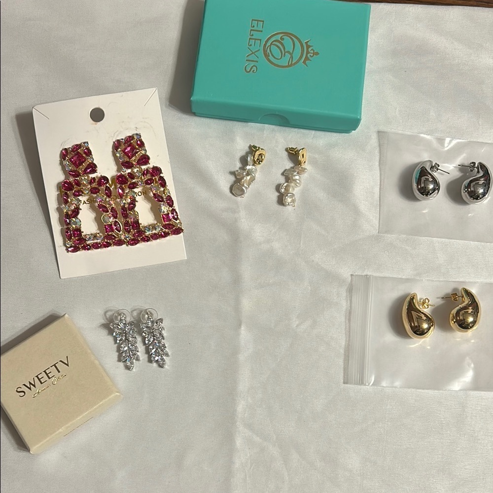 Gold Earrings with Intricate Detailing and Polished Finish Lot #6